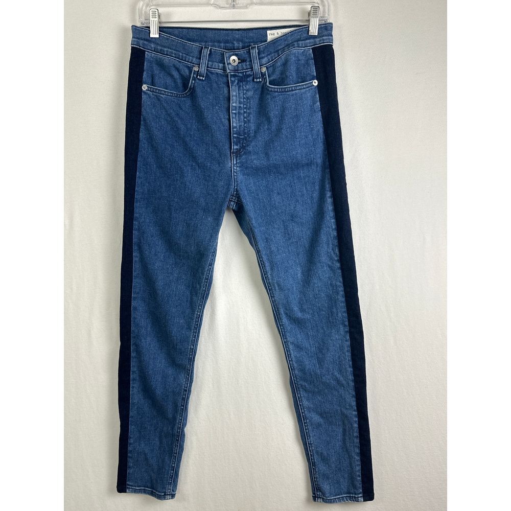 Rag & Bone Double Indigo Tuxedo‎ Stripe High Rise Skinny Jeans W2548K520DBI 29